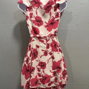 Free People Floral Ruffle Wrap Mini‎ Dress Cream Pink Cap Sleeve Size S thumbnail 5