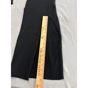 Wilfred Aritzia Black Ribbed‎ Mock Neck Long Sleeve Midi Dress XS Slit Bodycon thumbnail 5