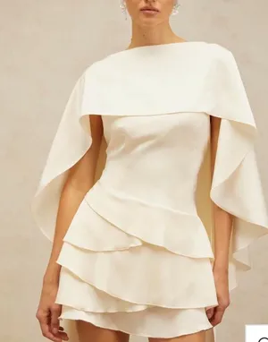 Miss rosier dress Lyna white satin ruffle dress thumbnail 4