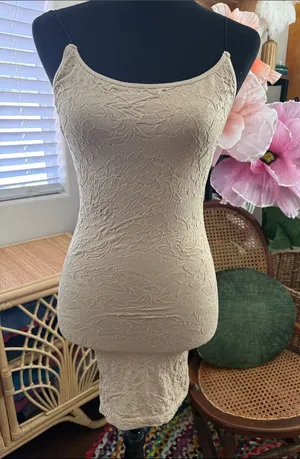 Free People Intimately Beige Textured Bodycon Open Back Mini Dress thumbnail 1
