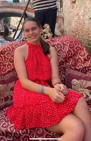 Red and white polka dot dress thumbnail 1
