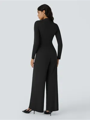 Halara 01HWN.- Long Sleeve Pocket Wide Leg Jumpsuit-Easy Peezy. thumbnail 3