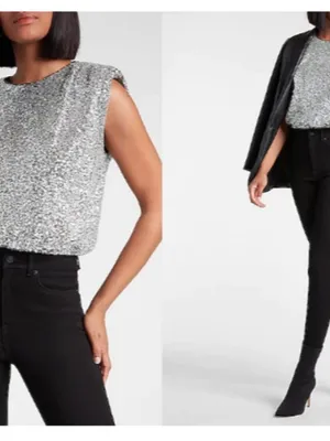 Beautiful M Whimseygoth Crew Neck Sparkly Sequins Crop Top in Silver thumbnail 7