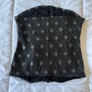 Vintage Y2K Black & Silver Brocade Corset Top – Structured Strapless Bustier – Gothic Coquette Party Top Small thumbnail 3