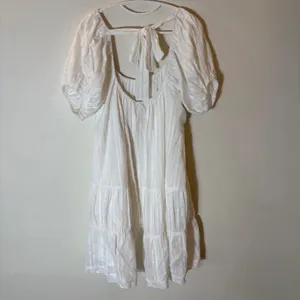 Davi & Dani White Kimmy Dress Puff Sleeve Tiered Back Tie NWT‎ Medium thumbnail 5