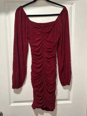 Maroon bodycon long sleeve mini dress thumbnail 4