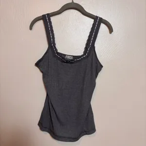 NEW Free People Intimately‎ You Tank Top Lace Trim Cotton Ribbed Gray Large thumbnail 3