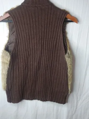 TIARA M Golden Creme Brown Fur Sweater Vest thumbnail 7
