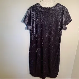 Molly & Erica Women's Crushed Velvet Dress Midi V-Neck‎ Short Sleeve Gray Purple thumbnail 7