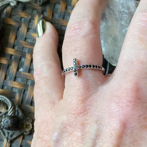 Sterling Silver Black Cz Sideways Cross Ring Silver thumbnail 5