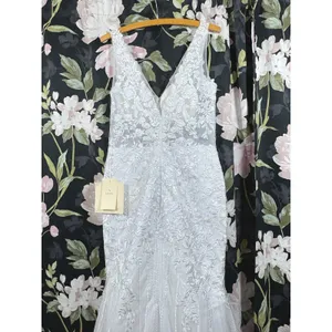 Lanting Bride White Lace embroidered Mermaid Wedding Dress V-Neck S M thumbnail 7