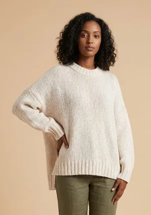 AERIE | Cream Cozy Oversized Crew Knit Sweater Sz L thumbnail 1
