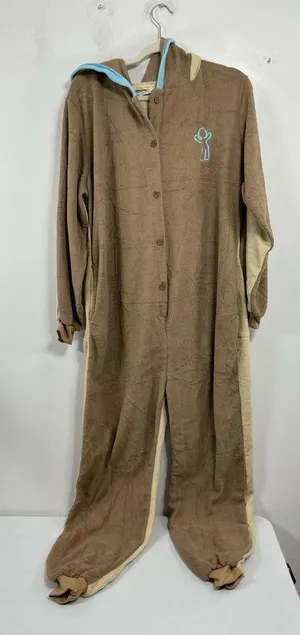Adult Rongtai Hooded 1 Piece Ginger Bread Man Pajamas XXL Tan Flannel NWT thumbnail 1