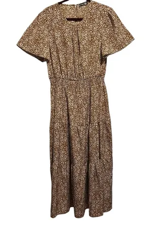New..Fashion Dress XL Brown & White Floral Midi Dress thumbnail 1