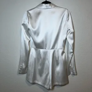 NWOT Lulus Regal Aura White Satin Long Sleeve Blazer Romper Size S thumbnail 15