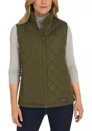 Lands' End Women's 3X Diamond Quilted Puffer Vest in Olive Full Zip Lightweight thumbnail 1