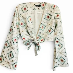 Anthropologie BLITHE Mirror Geo‎ Long Sleeve Tie Front Top & Shorts Set New S thumbnail 3