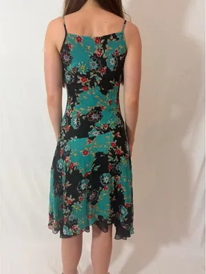 Blue Floral Paisley Mesh Fairy Sequin Silky Vintage Midi Dress thumbnail 3
