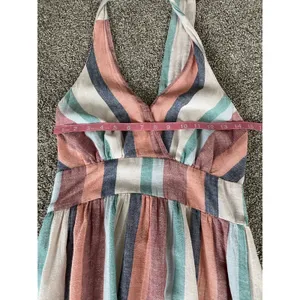 American Eagle Striped Halter Mini Dress Smocked Back Pockets M thumbnail 3
