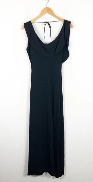 Zara Cowl Neck Black Knit Maxi Dress Small Low Back Resort Wear Minimalist thumbnail 4