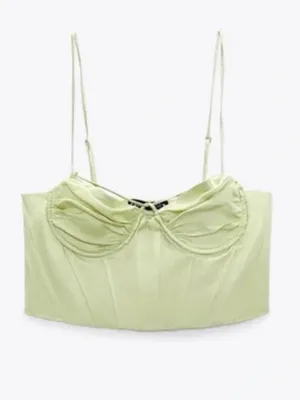 Zara Satin Corset Crop Top in Pale Green Small NWT Festival Date Night Spring thumbnail 2