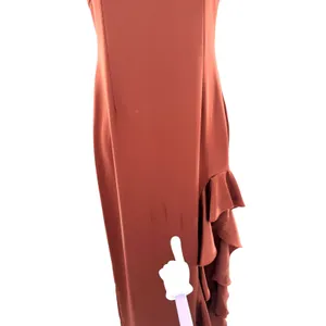 Nookie Sasha Gown Mocha Leg Slit Ruffle Satin Maxi‎ Dress Size XS Formal Glam thumbnail 3