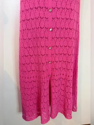 Taelynn Duchessa Pink Knit Maxi Dress Medium Lace Crochet Adjustable Straps NWT thumbnail 5