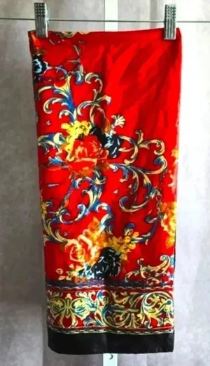 Floral Satin Red‎ Silk Paisley Leaf Boho Jewel Scroll Preppy Modest Square Scarf thumbnail 1