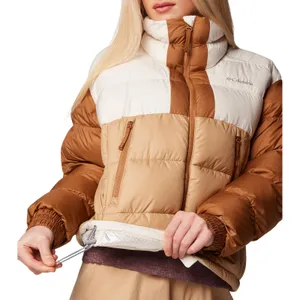 Columbia Pike Lake II Cropped Insulated Jacket Omni-Heat Puffer Coat Brown White thumbnail 3