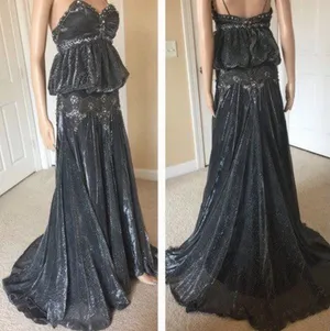 Elegant Black Beaded Peplum Evening Gown thumbnail 8