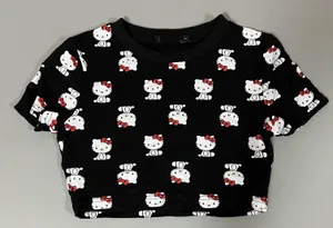 Hello Kitty Black Graphic Short Sleeve Crop Top Tee T-Shirt Size S ♥️✨ thumbnail 1