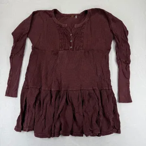 Free People We The Free Jolene Waffle Knit Henley mini Dress Tunic Burgundy Sz S thumbnail 1