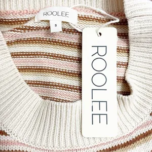 NWT Roolee Sweater Dress Small Cream Pink Brown Striped Knit Midi Long Sleeve thumbnail 12