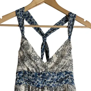 Abercrombie Y2K White Blue Floral Print Twist Back Babydoll Boho Tank Top XS thumbnail 2