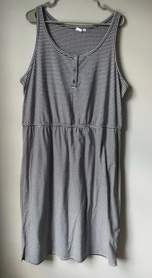 GAP Navy Blue White Striped Sleeveless Dress MIDI Dress Buttons Soft Size XXL thumbnail 1