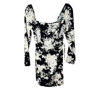 Abercrombie & Fitch NWT Long Sleeve Wrap Mini Dress Black White Floral Sz‎ Small thumbnail 2