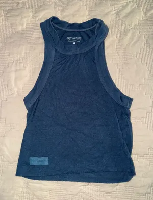 SET ACTIVE Ribbed High Neck Racerback Tank Top Small thumbnail 1