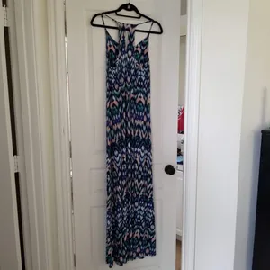 Cynthia Rowley Sleeveless Maxi Dress Blue & White Ikat Print Womens Size M Polye thumbnail 3