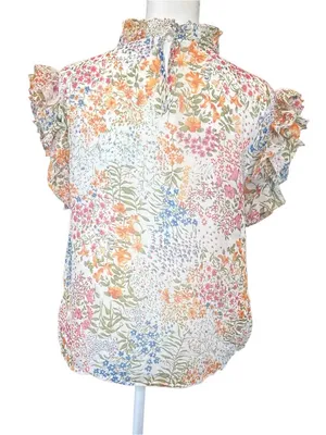 Sugarlips White Multi Floral Ruffle Sleeve Top thumbnail 2