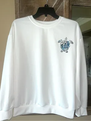 White Long Sleeve Beach Sweatshirt Turtle thumbnail 2