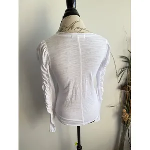 We The Free Free People White Ruched Puff Sleeve Slub‎ Knit Tee Top Small thumbnail 3