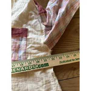 EASEL Women Sz Small Button Down Cotton Tunic Top Long‎ Sleeve Patchwork Raw Hem thumbnail 5