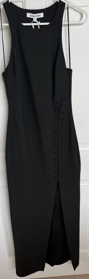 Elizabeth and James Black Maxi Column‎ Dress Lace-Up Side Slit Size 4 thumbnail 1
