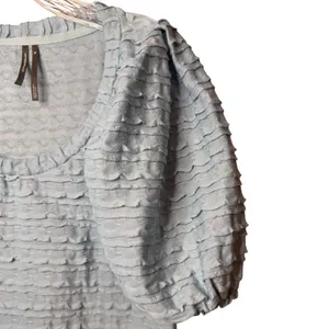 Anthropologie Light Blue Textured Puff Sleeve Scoop Neck Blouse Top Sz XS thumbnail 4