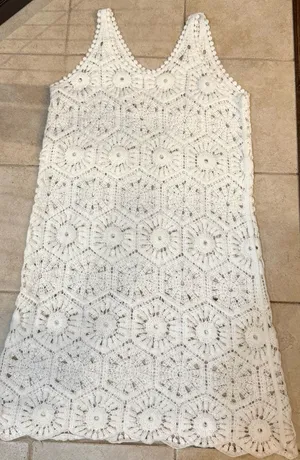 Bohemian Cutwork Crochet Cover-Up Dress In White thumbnail 1