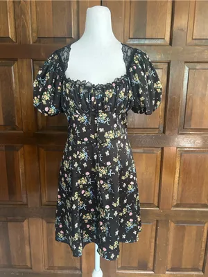 NWT For Love & Lemons August Floral Mini Dress Medium M Black Lace Corset Bow thumbnail 2