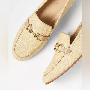 NWOT Ann Taylor Chain‎ Bit Straw Loafers Natural 11M Workwear Office Careerwear thumbnail 12