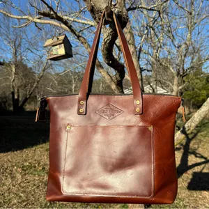 Lifetime Leather Co Brown Leather Large Tote Bag USA Handmade Zip Top thumbnail 4