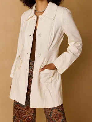 Anthropologie sz M Womens Tulle White Wool Collared Chunky Button Coat‎ Preppy thumbnail 1