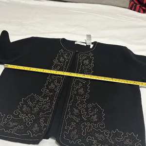 Vintage Black 100% Merino Wool Cardigan Sweater Sz M Medium Beaded thumbnail 8